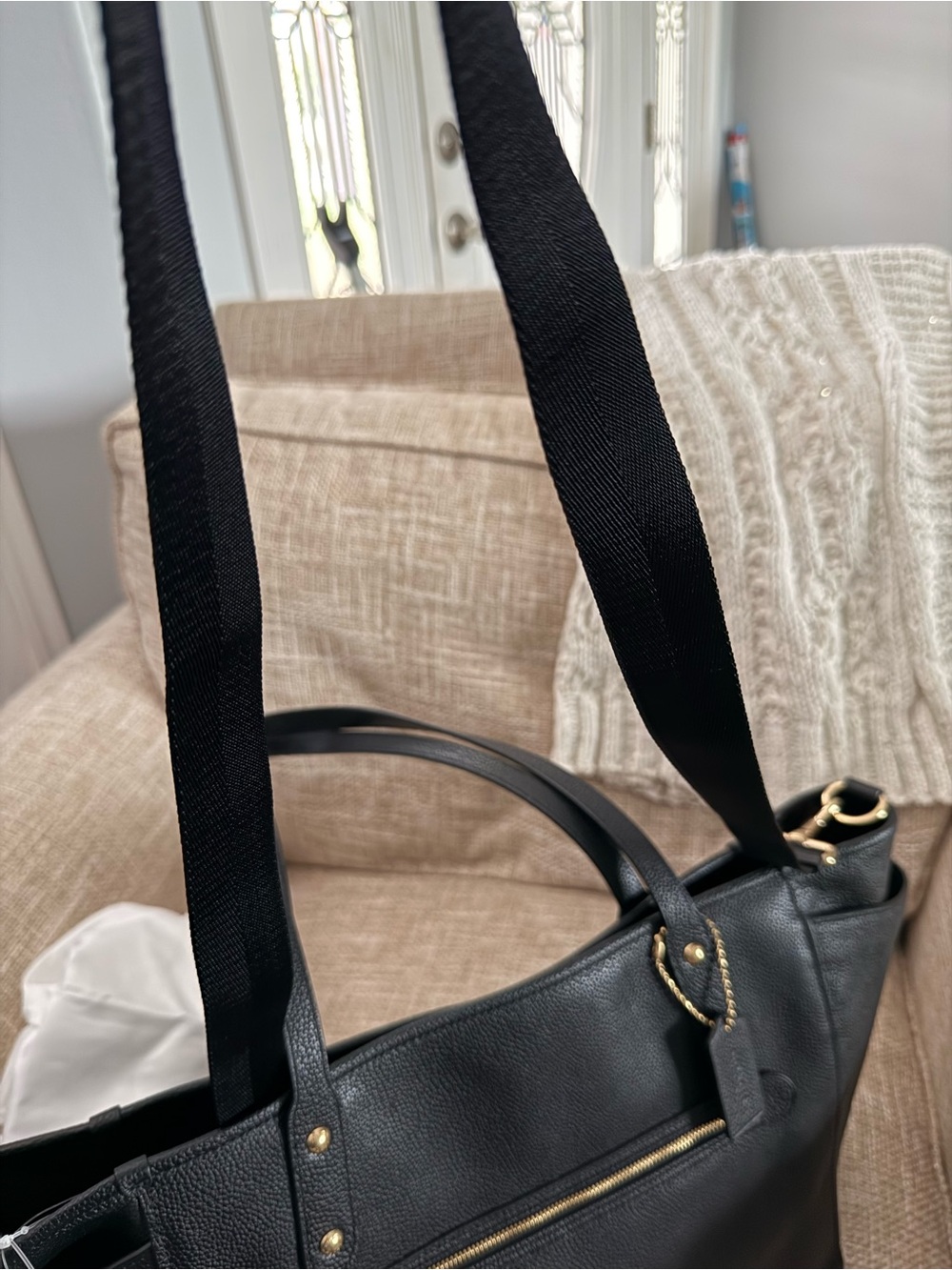 Coach Black Pebbled Leather Tote with Gold Hardware - Picture 7 of 11